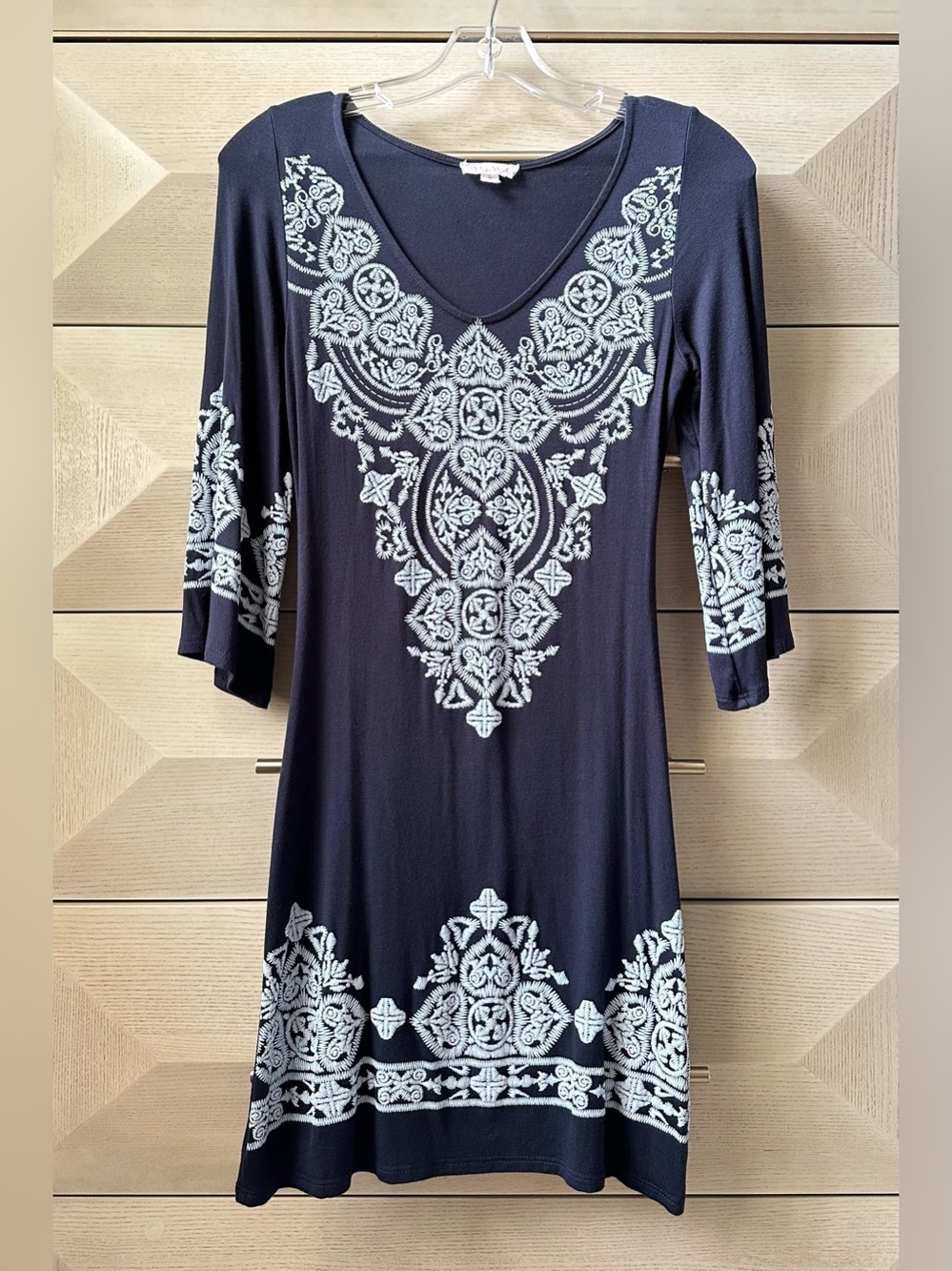 A’GACI EMBROIDERED TUNIC NAVY DRESS - SIZE S
